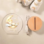 Personalised Moon Cloud Baby Acrylic LED Night Light with Name and Wooden Base Nursery Decor Anniversary Birthday Gift for Boys Girls