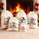 Personliga lyktor Tomteluva Dinosaurie Stor Canvas Presentpåse med dragsko och namn Julklapp till familj och vänner
