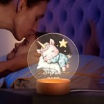 Henkilökohtainen Star Heart Flower Cute Sleepy Animal Akryyli LED yövalo nimi päivämäärä ja puinen pohja syntymäpäivä joululahja lapsille