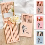 Personalized Birth Flower Bouquet 5 Pcs Makeup Brush Storage Box Set with Name and Mirror Christmas Birthday Wedding Gift for Ladies Girls