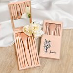 Personalized Birth Flower Bouquet 5 Pcs Makeup Brush Storage Box Set with Name and Mirror Christmas Birthday Wedding Gift for Ladies Girls