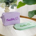 Trousse de maquillage rayée personnalisée avec nom brodé - Cadeau anniversaire mariage pour femmes et demoiselles d’honneur