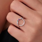 Personalised 1-10 Family Birthstones Reunion Circle Women Ring Dainty Jewellery Mother's Day Anniversary Gift for Mom Grandma