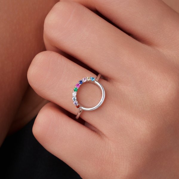 Personalised 1-10 Family Birthstones Reunion Circle Women Ring Dainty Jewellery Mother's Day Anniversary Gift for Mom Grandma