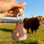 Personalized Western Cowboy Brown Fur Texture Print Keychain with Name and Initial Daily Use Birthday Graduate Gift for Farmers Highland Cow Lovers