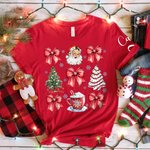 Personnalisé Père Noël Flocon de neige noeud Arbre de Noël T-shirt Multicolore Sweatshirt avec nom Cadeau de Noël pour femmes