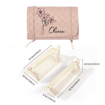 Personalisierte Geburt Blume zierlich PU Leder Kosmetiktasche mit Namen Reise Essentials täglichen Gebrauch Geburtstag Geschenk für Frauen