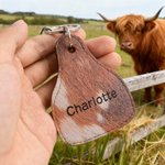 Personalized Western Cowboy Brown Fur Texture Print Keychain with Name and Initial Daily Use Birthday Graduate Gift for Farmers Highland Cow Lovers