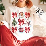 Personnalisé Père Noël Flocon de neige noeud Arbre de Noël T-shirt Multicolore Sweatshirt avec nom Cadeau de Noël pour femmes