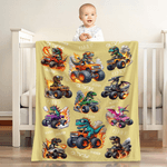 Plaid personnalisé avec nom pour la décoration de la maison Cadeau d'anniversaire pour les enfants qui aiment les camions de dinosaures.