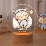 Personalised Star Heart Flower Cute Sleepy Animal Acrylic LED Night Light with Name Date and Wooden Base Birthday Christmas Gift for Kids