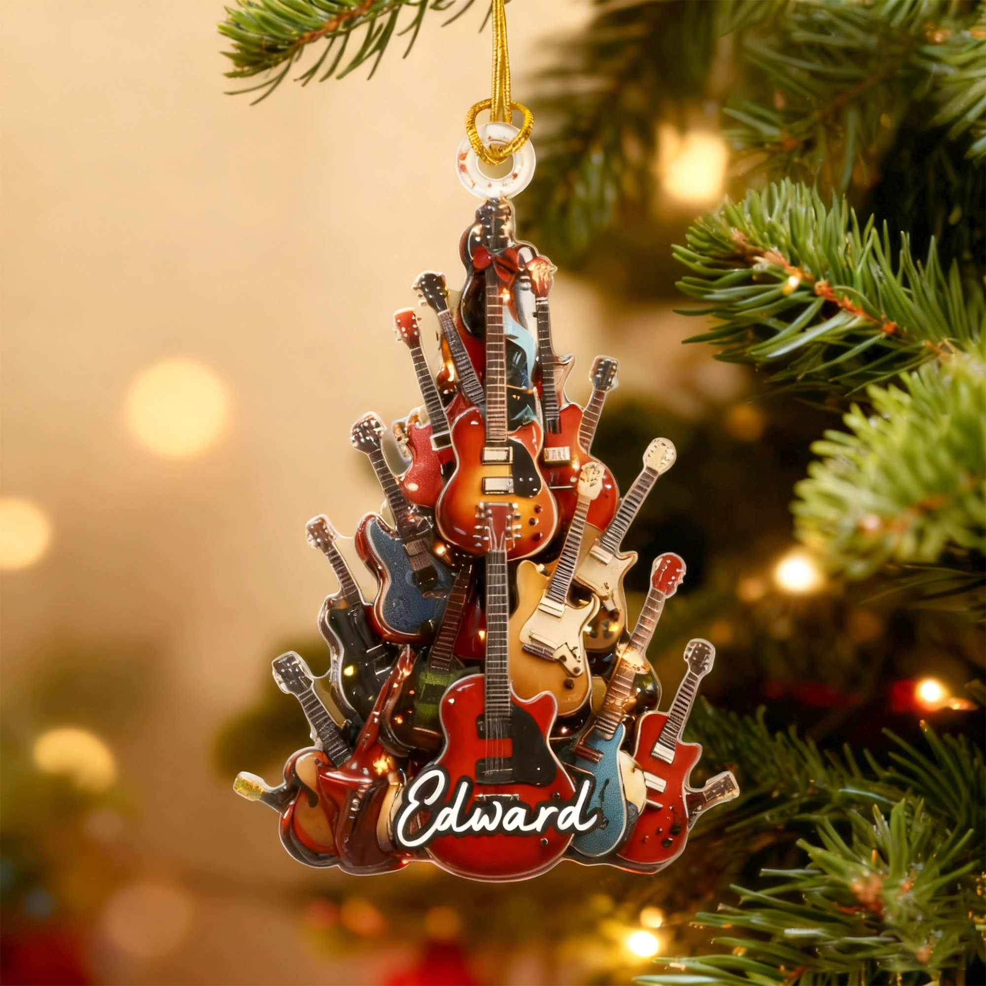 Personalisierte Gitarre Weihnachtsbaumschmuck mit Namen Home Decor Weihnachtsgeschenk für Gitarrenspieler Liebhaber