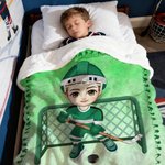 Spersonalizowany miękki koc z postacią z kreskówki z imieniem i numerem do dekoracji domu Prezent urodzinowy dla miłośników hokeja na lodzie