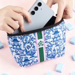 Spersonalizowana kosmetyczka z monogramem Chinoiserie z kafelkami do mahjonga z inicjałami Akcesoria podróżne Świąteczny prezent urodzinowy dla miłośników mahjonga
