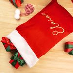 Personalised Large Velvet Santa Sack Gift Bag with Pom Pom and Name Christmas Party Favor Gift for Kids Family