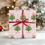 Papier d'emballage de sapin de Noël rose avec noeud personnalisé Coquette Papier d'emballage de sapin de Noël rose avec nom Décoration de cadeau Fête de Noël Favors pour les filles Femmes