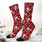 Personalized Funny 1-3 Face Photos Christmas Hat Comfortable Mid-Calf Socks Daily Use Christmas Gift for Couples Family Pet Owners