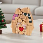 Personalizowany drewniany szalik Przytul Niedźwiedzia Rodzinne Puzzle z Kochającym Sercem i 2-8 Imionami Dekoracja Biurka Prezent Urodzinowy i Rocznicowy dla Rodziny
