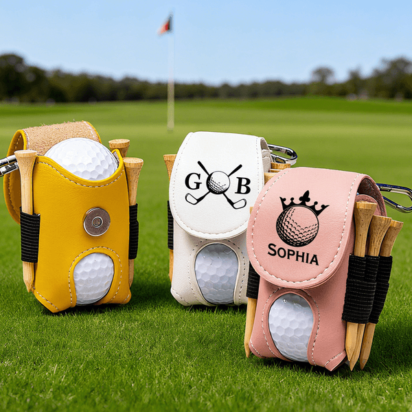 Personalized Multicolor PU Leather Monogrammed Golf Ball Tee Holder Bag with Initial and Name Sport Accessories Birthday Gift for Golf Players Lovers