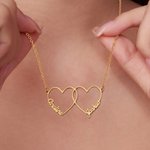 Personalised Double Heart Interlocking Necklace with Birthstone and Name Birthday  Christmas Mother's Day Gift for Mom Wife