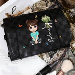 Personalizzato nascita fiore personaggio cartone animato 4 in 1 borsa trucco in pelle PU con nome viaggio essenziale matrimonio festa compleanno regalo per le donne