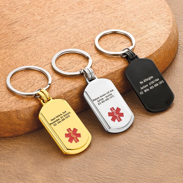 Personalised Identification Medical Alert Symbol ID Tag Keychain with Personal Information Emergency Survival Birthday Gift for Friends Family