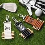 Personlig Golf Theme Monogram Initial PU läder Golf Tee Holder Bag Tag med namn och 5 st bambu tees Födelsedag Fars dag present till golfspelare