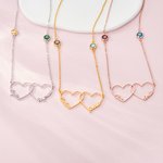Personalised Double Heart Interlocking Necklace with Birthstone and Name Birthday  Christmas Mother's Day Gift for Mom Wife