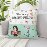 Birth Month Flower Reading Cartoon Character - Personalized Throw Pillow Cover - Gift for Family Bookworms