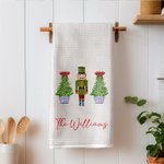 Personalised Watercolour Christmas Tree Chinoiserie Nutcracker Tea Towel with Text Kitchen Decor Christmas Gift for Family Friends
