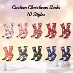 Personalized Funny 1-3 Face Photos Christmas Hat Comfortable Mid-Calf Socks Daily Use Christmas Gift for Couples Family Pet Owners