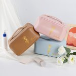 Personalized Birth Flower PU Leather Makeup Bag with Name Birthday Anniversary Gift for Her