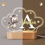 Personalisiertes Niedliche Tier Wolkenform LED-Nachtlicht mit Holzsockel Initiale Namen Kinderzimmer Deko Geburtstag Geschenk für Kinder Neugeborenen