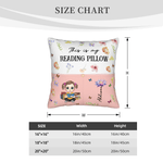 Birth Month Flower Reading Cartoon Character - Personalized Throw Pillow Cover - Gift for Family Bookworms