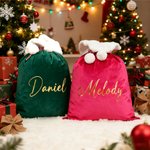 Personalised Large Velvet Santa Sack Gift Bag with Pom Pom and Name Christmas Party Favor Gift for Kids Family