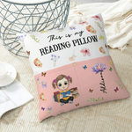 Birth Month Flower Reading Cartoon Character - Personalized Throw Pillow Cover - Gift for Family Bookworms