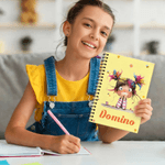 Personalized Cute Cartoon Quirky Girl Multicolor A5 Spiral Notebook with Name and 120 Lined Pages Birthday Gift for Women Girls