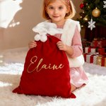 Personalised Large Velvet Santa Sack Gift Bag with Pom Pom and Name Christmas Party Favor Gift for Kids Family