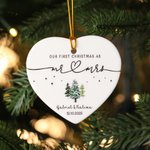 Personalized Heart-Shaped Mr Mrs Ceramic Christmas Ornament with Name and Date Home Decor First Christmas Keepsake Gift for Couples