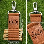 Personlig Golf Theme Monogram Initial PU läder Golf Tee Holder Bag Tag med namn och 5 st bambu tees Födelsedag Fars dag present till golfspelare