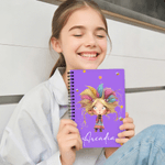 Personalized Cute Cartoon Quirky Girl Multicolor A5 Spiral Notebook with Name and 120 Lined Pages Birthday Gift for Women Girls