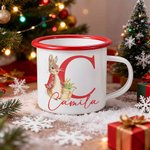 Taza esmaltada personalizada de 350 ml con el conejito de Peter Rabbit con inicial y nombre regalo de cumpleaños o vuelta la cole para niños