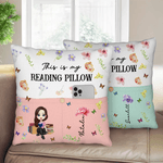 Personalised Birth Flower Cartoon Reading  Character Multicolor Cushion Cover with Name Home Decor Birthday Gift for Family Bookworms