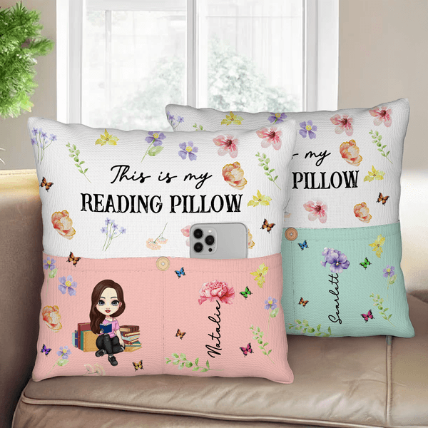 Personalised Birth Flower Cartoon Reading  Character Multicolor Cushion Cover with Name Home Decor Birthday Gift for Family Bookworms