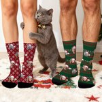 Personalized Funny 1-3 Face Photos Christmas Hat Comfortable Mid-Calf Socks Daily Use Christmas Gift for Couples Family Pet Owners