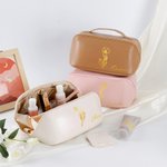 Personalized Birth Flower PU Leather Makeup Bag with Name Birthday Anniversary Gift for Her