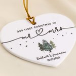 Personalized Heart-Shaped Mr Mrs Ceramic Christmas Ornament with Name and Date Home Decor First Christmas Keepsake Gift for Couples