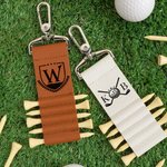 Personlig Golf Theme Monogram Initial PU läder Golf Tee Holder Bag Tag med namn och 5 st bambu tees Födelsedag Fars dag present till golfspelare