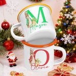 Taza esmaltada personalizada de 350 ml con el conejito de Peter Rabbit con inicial y nombre regalo de cumpleaños o vuelta la cole para niños