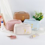 Personalized Birth Flower PU Leather Makeup Bag with Name Birthday Anniversary Gift for Her